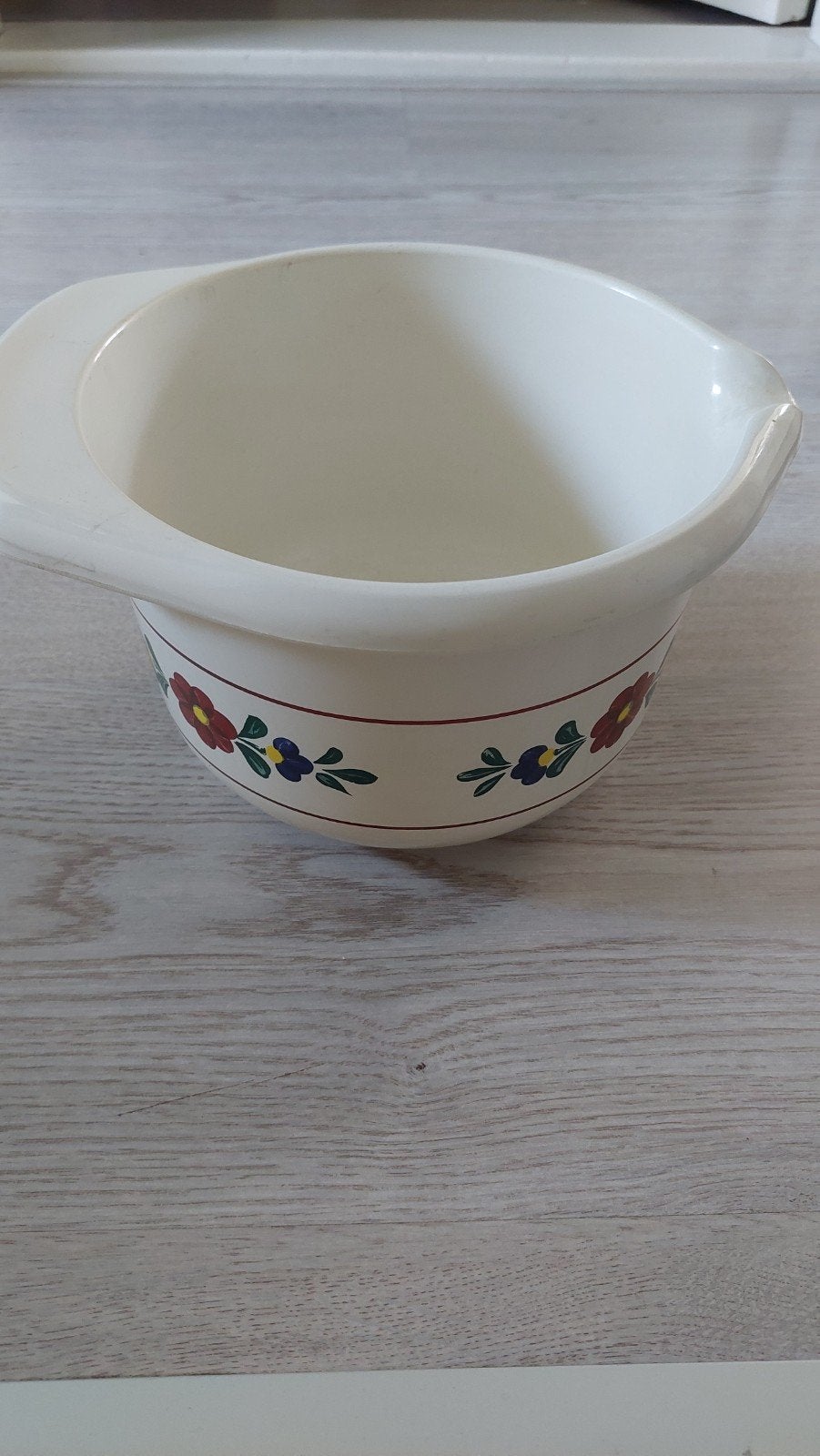 Vintage Beslagkom met Bloemmotief - Gebruikt, Ophalen, Kunststof, Wit, Overige merken