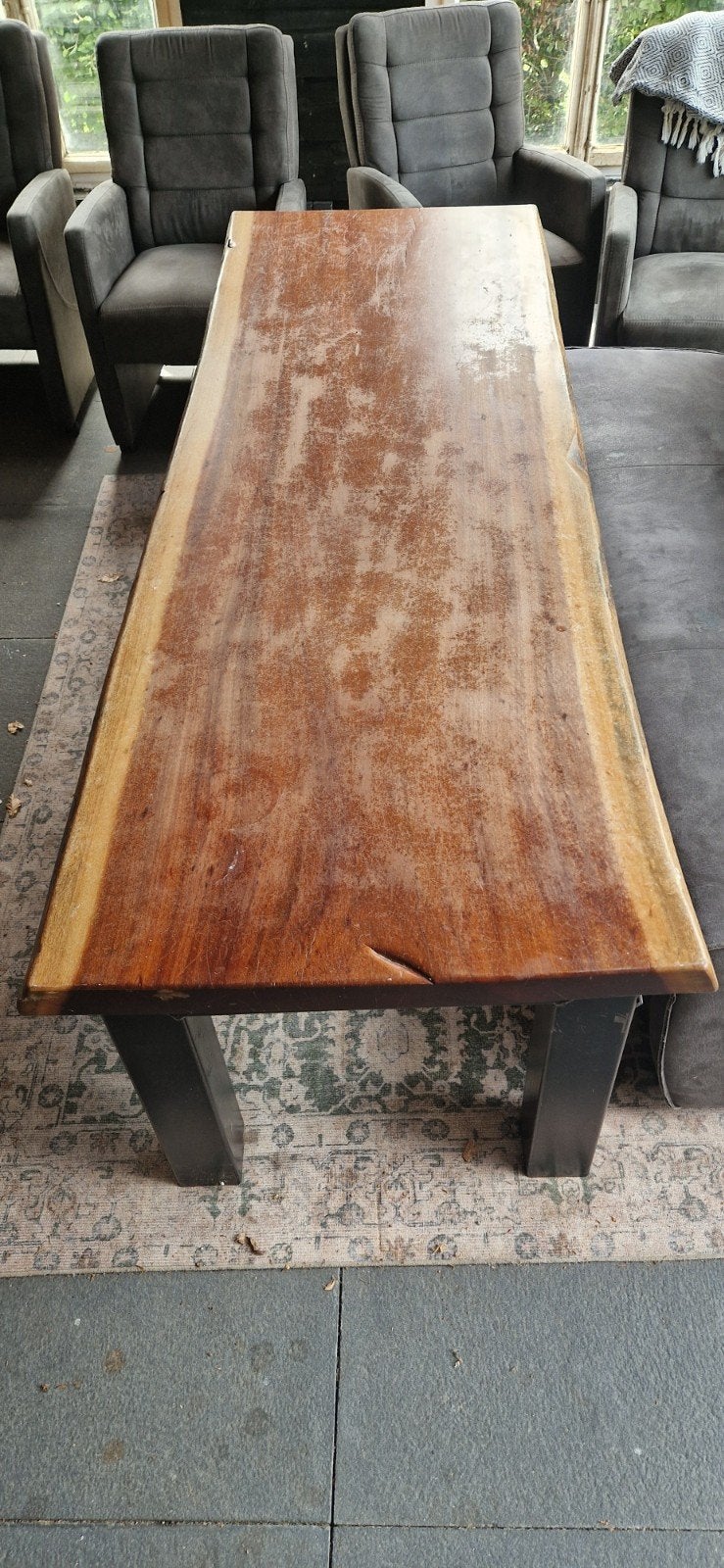 Boomstamtafel van tropisch hardhout, Ophalen, Gebruikt, 200 cm of meer, 50 tot 100 cm