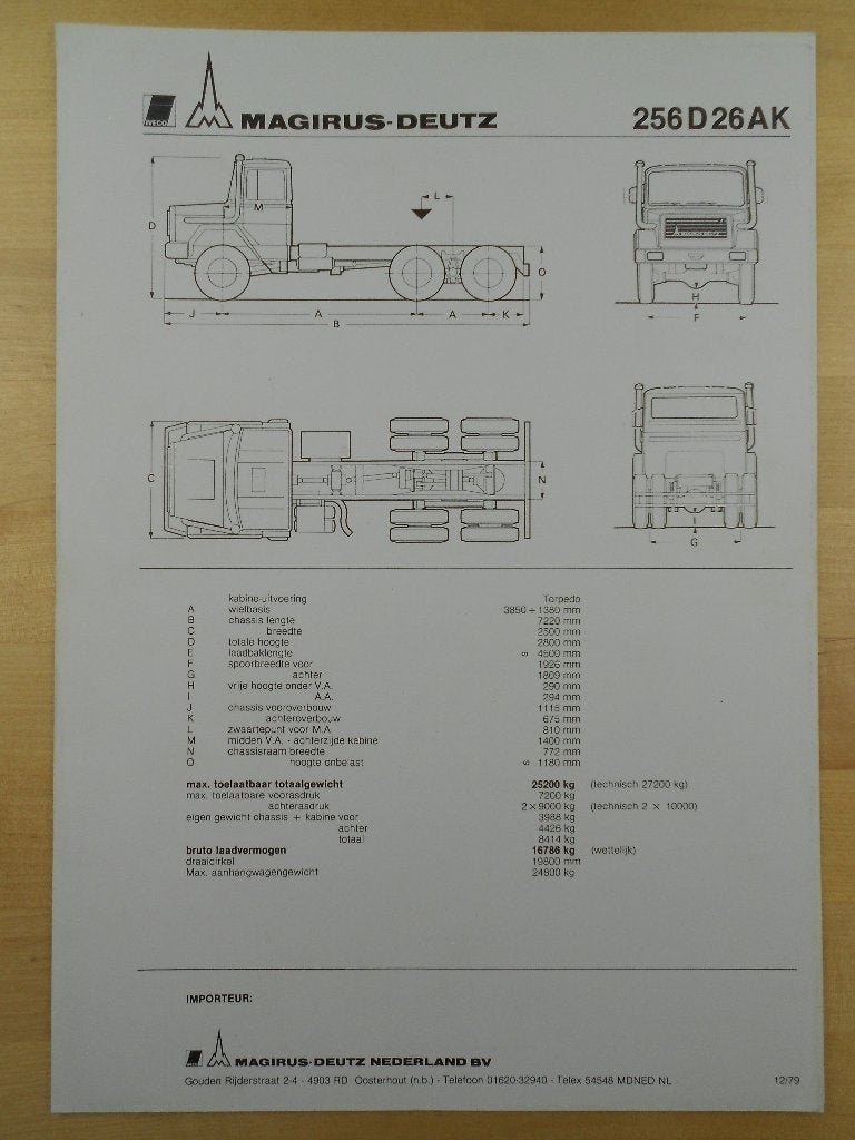 Magirus Deutz 256D 26AK Torpedo Technische Brochure 1979, Magirus, Ophalen of Verzenden, Zo goed als nieuw, Overige merken