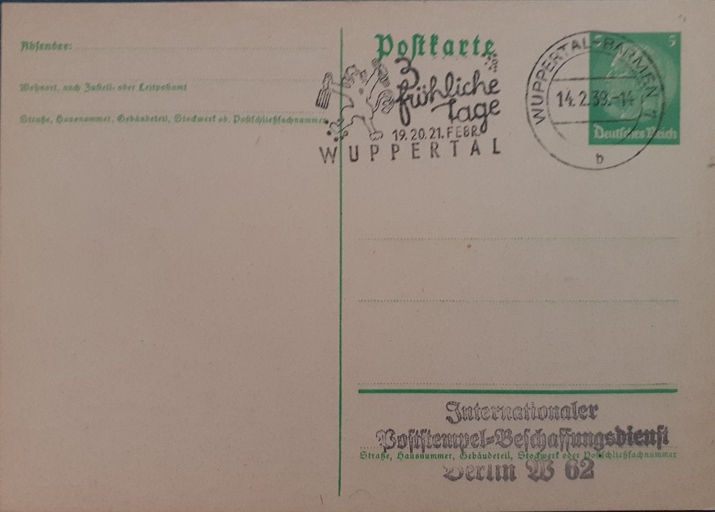 Deutsches Reich Briefkaart 1939 Wuppertal karneval, Postzegels en Munten, Brieven en Enveloppen | Buitenland, Ophalen of Verzenden