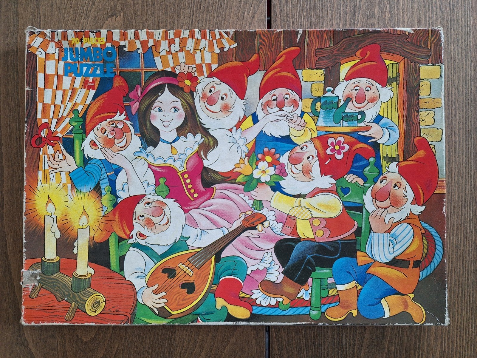 Oude kinderpuzzel Jumbo - 70 stukjes - Sneeuwwitje 7 dwergen, Ophalen of Verzenden, Meer dan 50 stukjes, Gebruikt