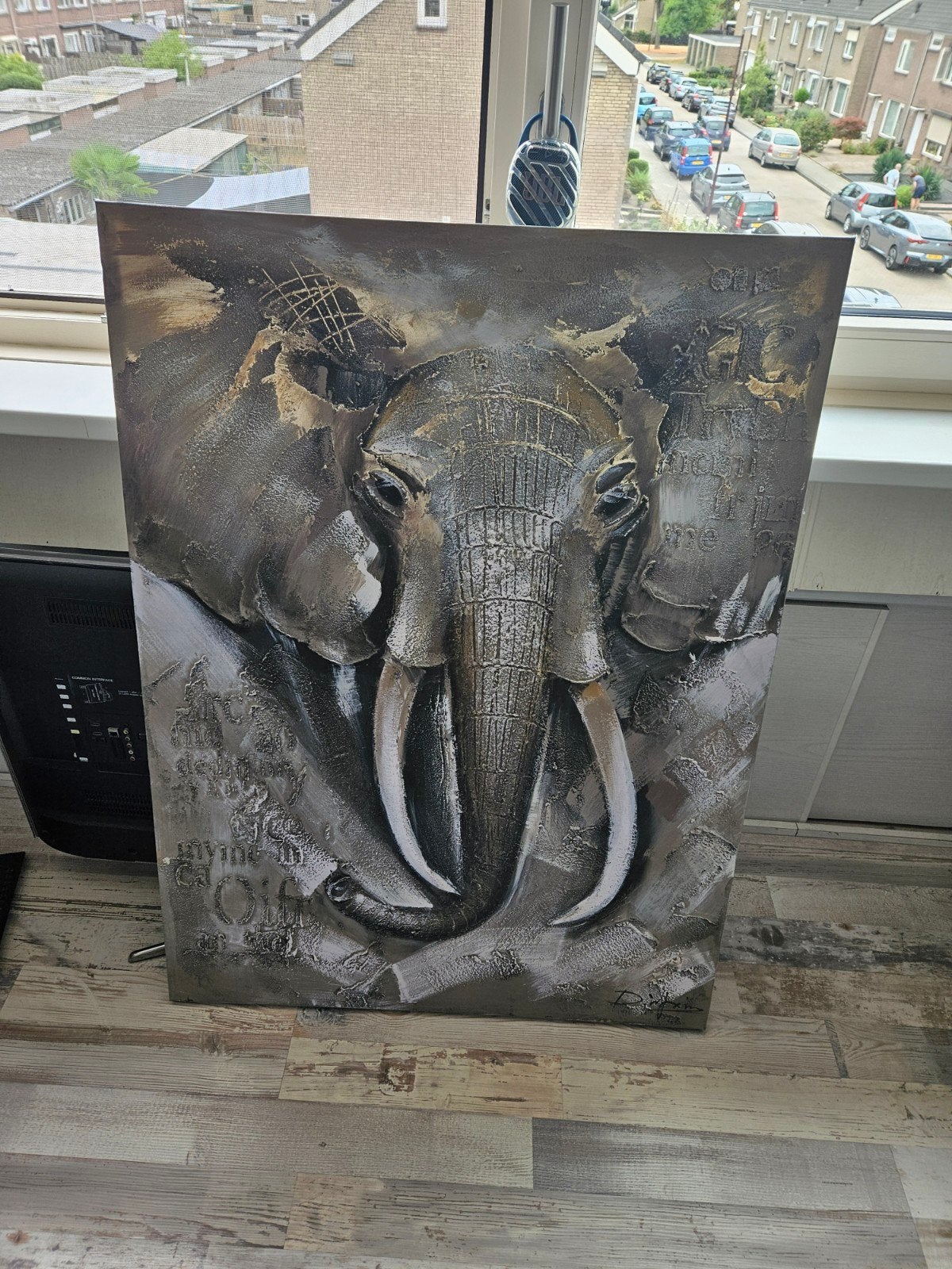 Uniek 3D Olifant Schilderij - Handgeschilderd op Doek, Ophalen