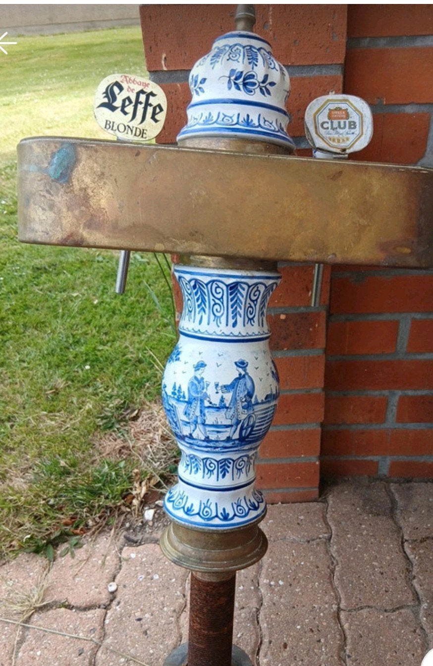 Antieke biertap  bierzuil met Delfts blauwe keramiek, Ophalen, Gebruikt, Overige merken