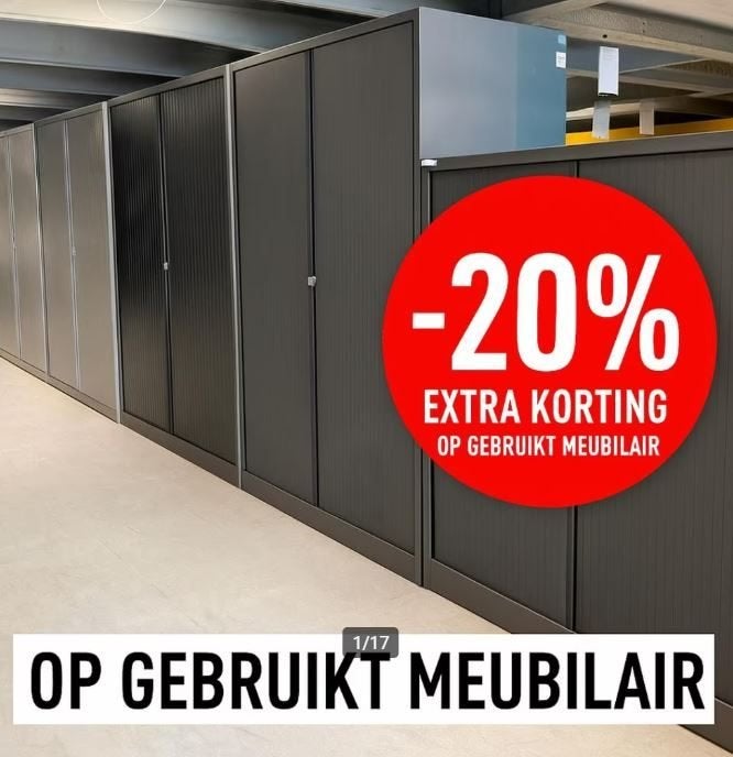 USED Roldeurkast Bureaustoel kantoormeubelen -20% Korting, Gebruikt, 100 tot 150 cm, Ophalen of Verzenden, Minder dan 100 cm