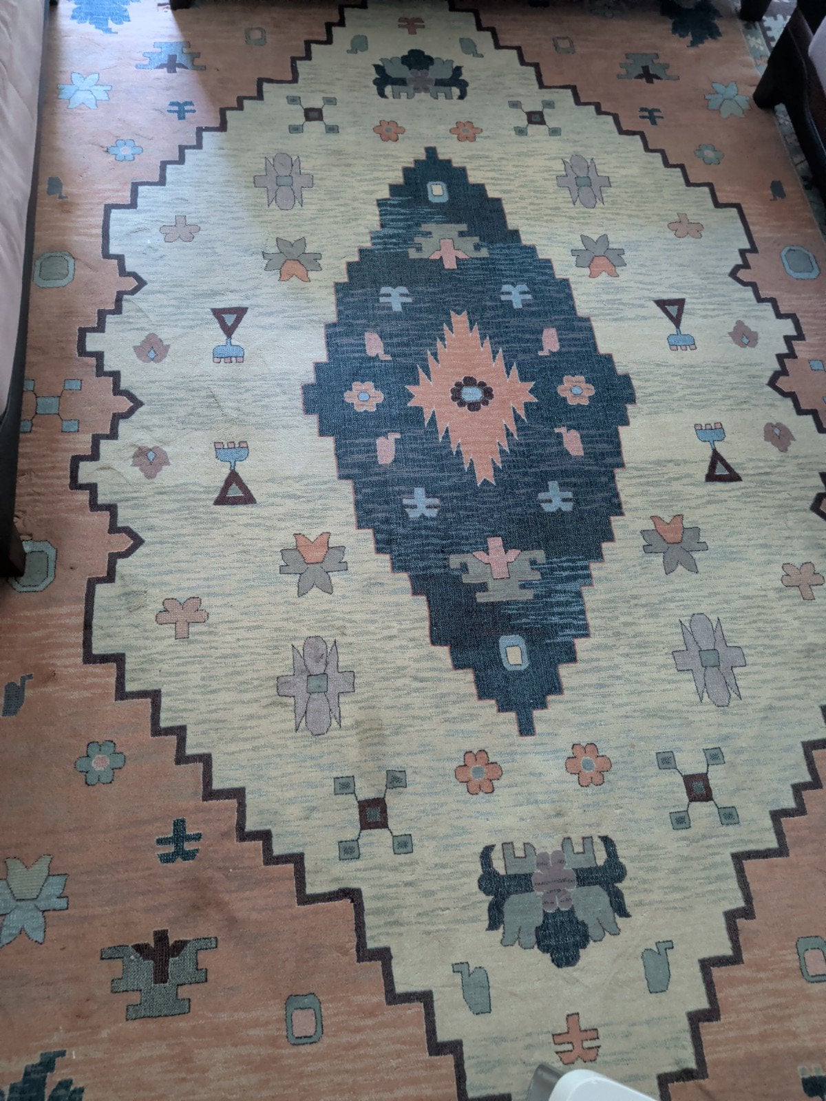 Vintage Perzisch tapijt met geometrisch patroon, Gebruikt, 100 tot 150 cm, Vintage, Perzisch, Bohemien, Ophalen of Verzenden