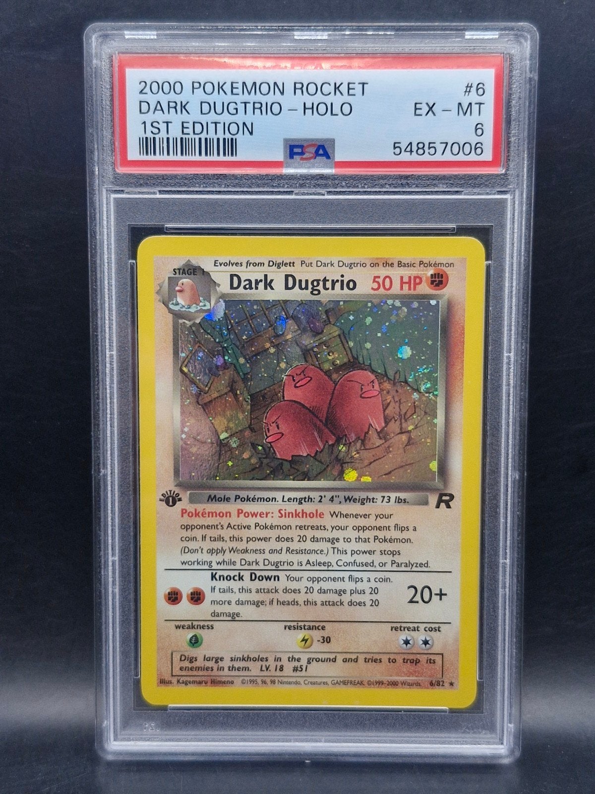 dark dugtrio holo 1st edition 2000 rocket #6 PSA 6, Verzenden, Zo goed als nieuw, Losse kaart