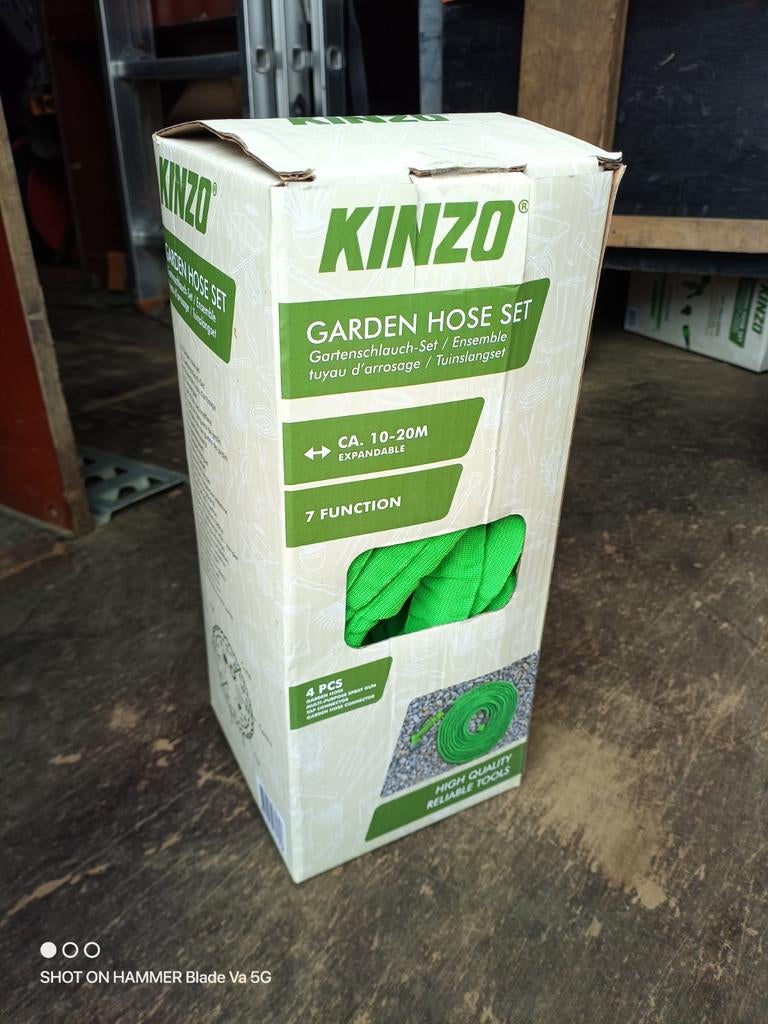 Kinzo Uitschuifbare Tuinslang Set 10-20m met Sproeier, Ophalen of Verzenden, Nieuw, Tuinslang