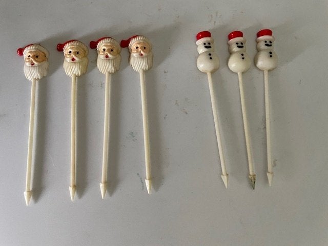 7 vintage prikkers kerstmis. Kerstman en sneeuwman., Ophalen, Nieuw