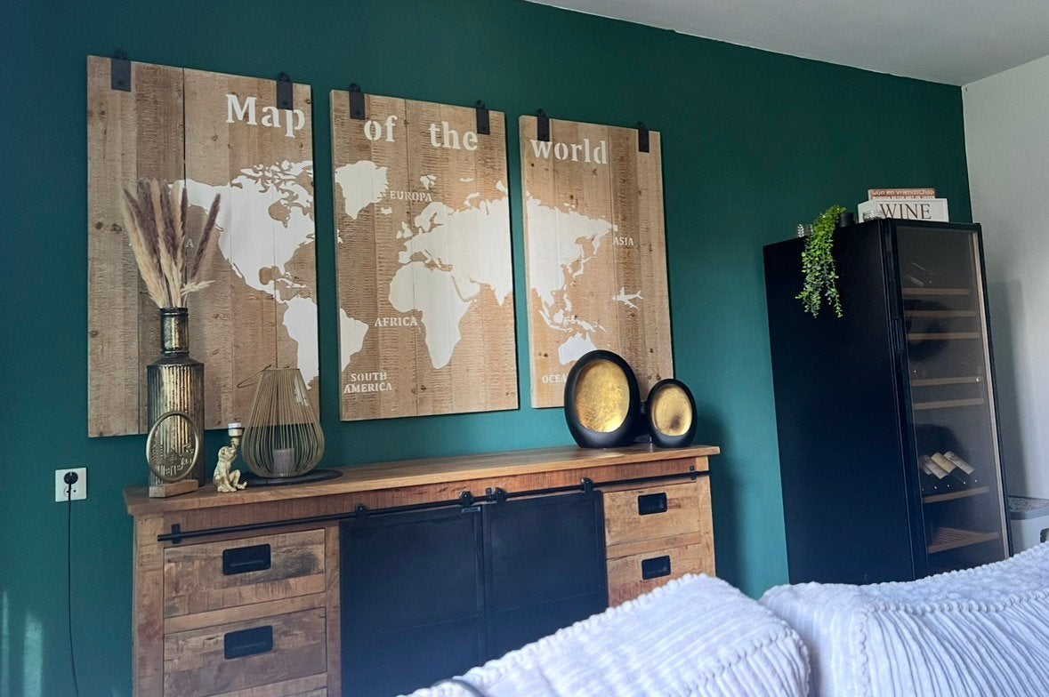 3 luik map of the world, Ophalen, Hout, Meerkleurig, Zo goed als nieuw