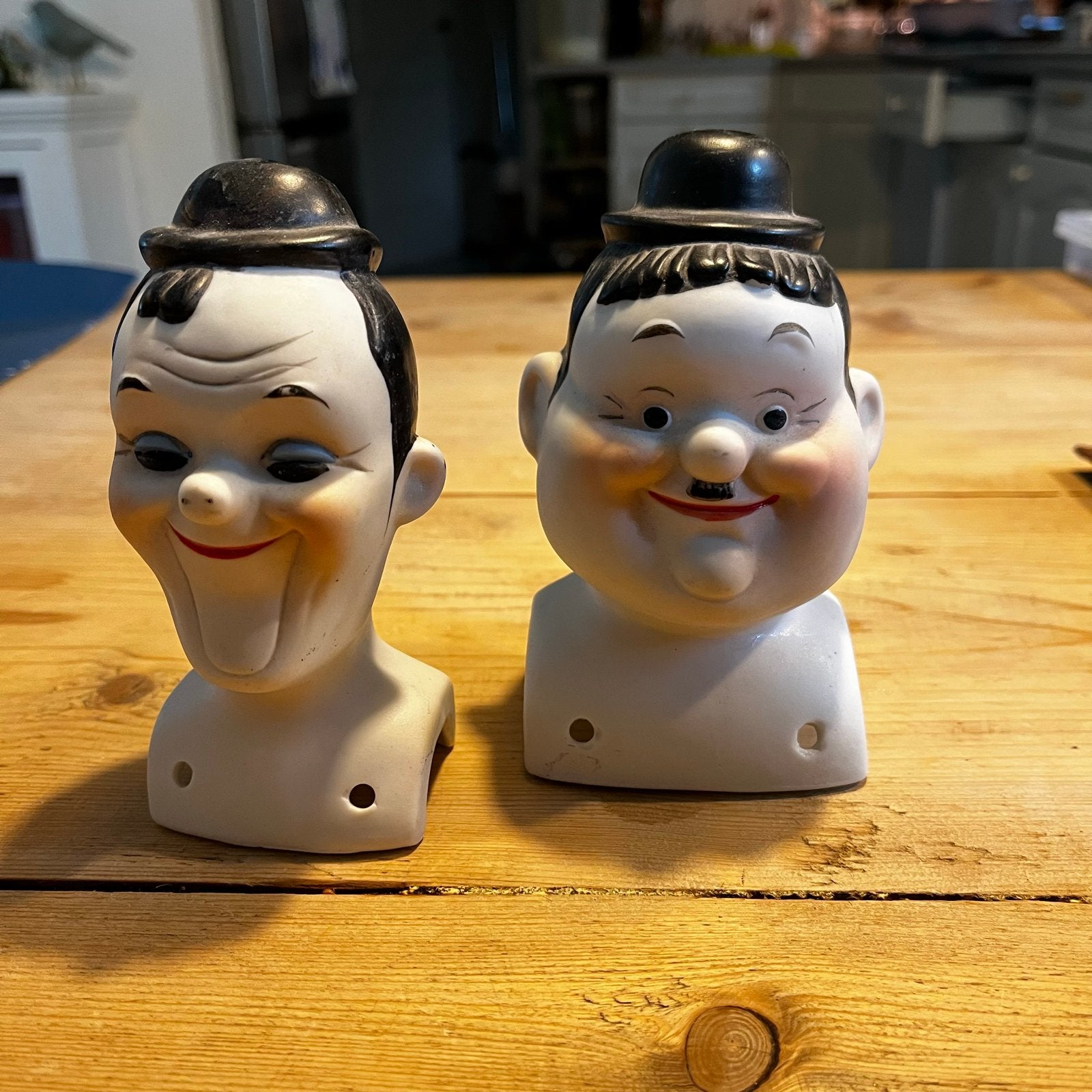 Vintage Laurel & Hardy porseleinen hoofden, Ophalen of Verzenden, Gebruikt