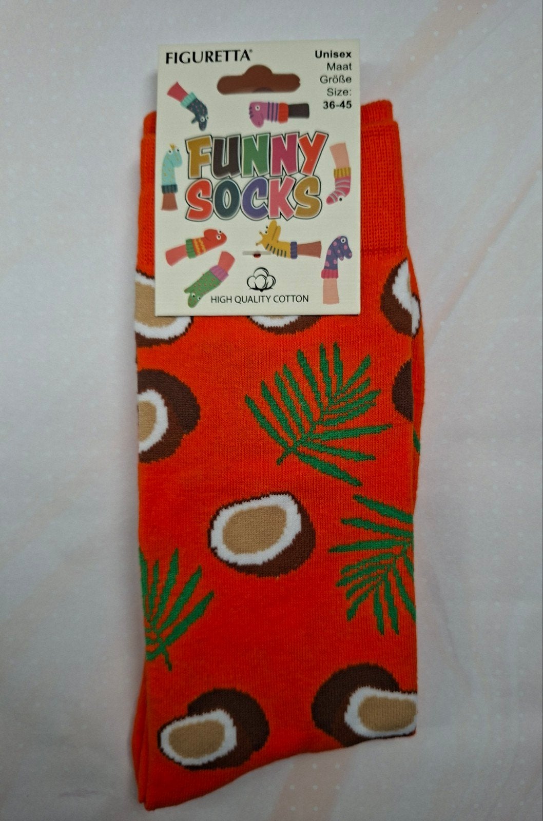 Funny Socks; One Size (Kokosnoot-print), Sokken en Kniesokken, Overige kleuren, Nieuw, Overige maten