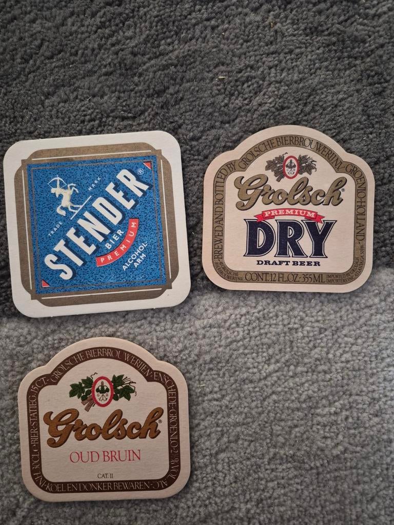 3 Grolsch bierviltjes - Grolsch Dry, Oud Bruin en Stender, Verzamelen, Biermerken, Ophalen of Verzenden