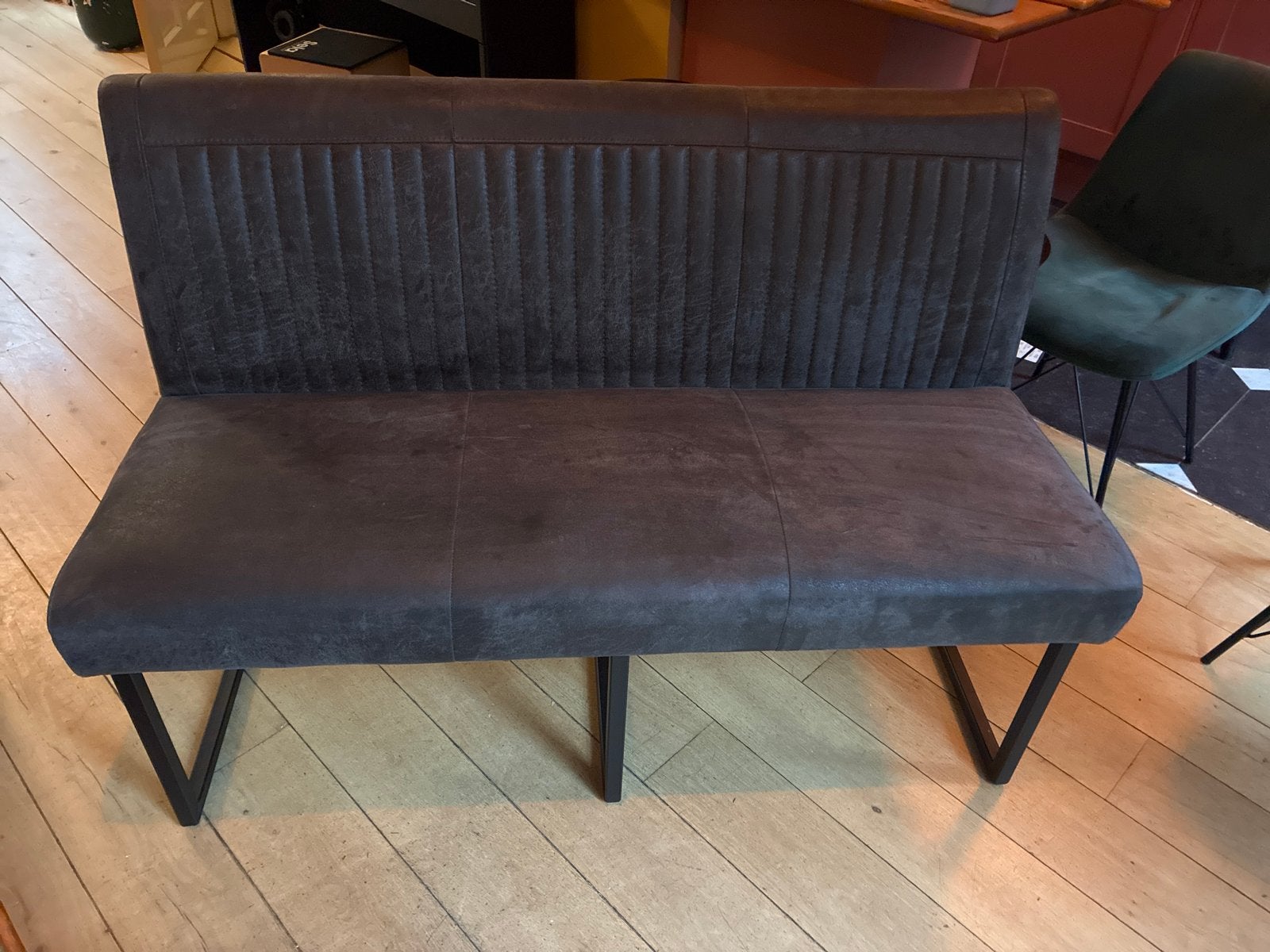 Moderne eetbank in antraciet stof - 130 cm breed, Huis en Inrichting, Ophalen, Gebruikt, Minder dan 75 cm, Driepersoons