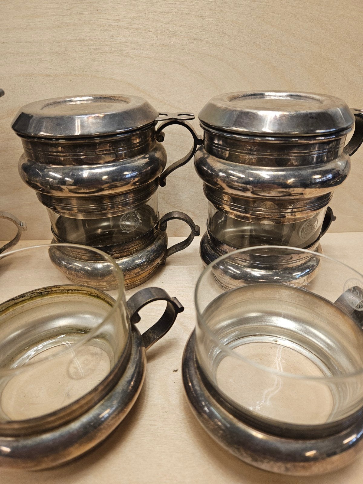 Verzilverde theeglashouders met glazen inzet (8 stuks), Antiek en Kunst, Ophalen of Verzenden, Zilver