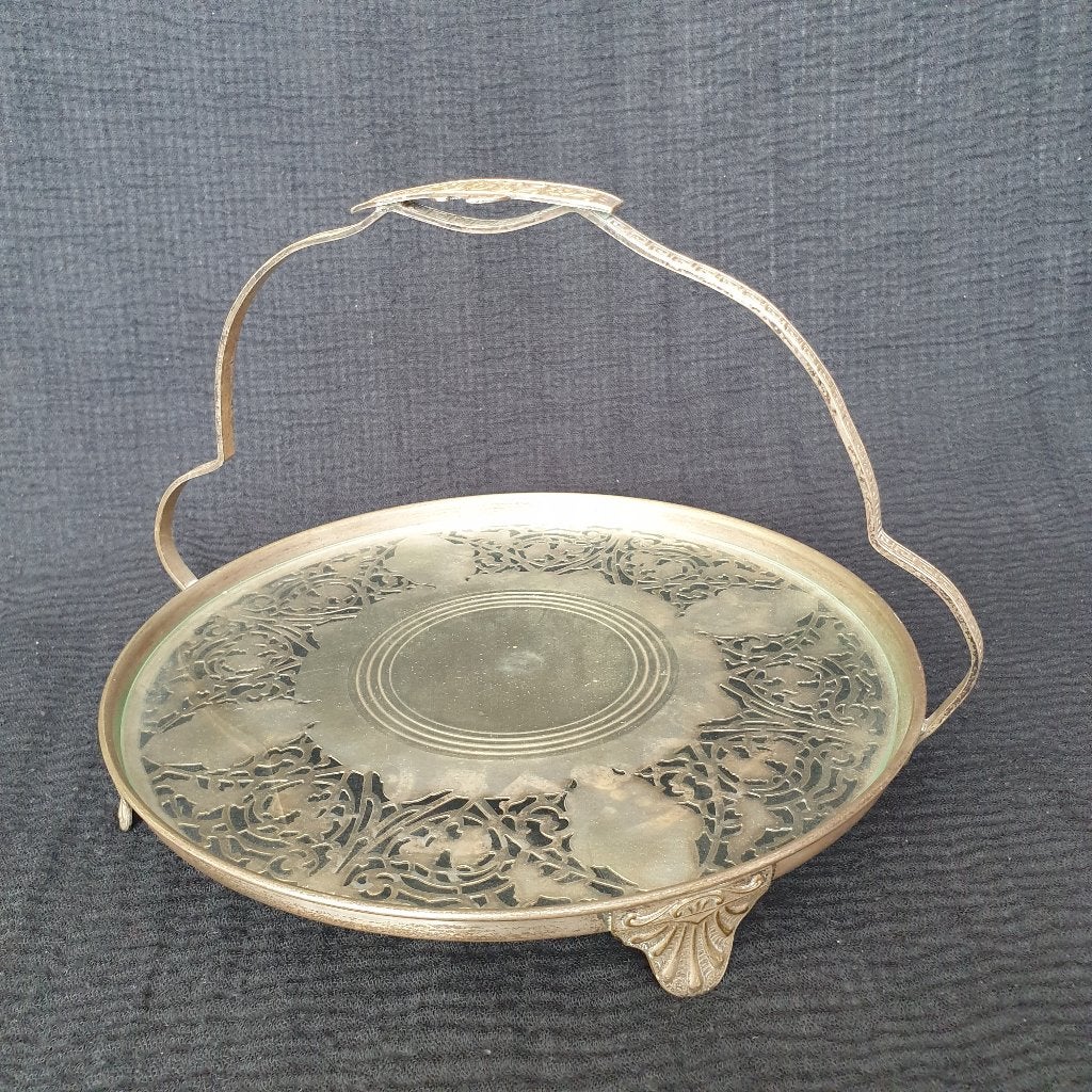Antiek zilverkleurige messing dienblad, Ophalen of Verzenden, Gebruikt, Rond, Metaal