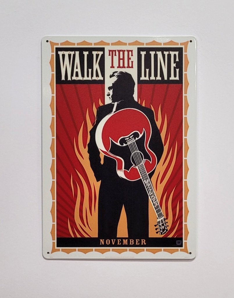 Johnny Cash i walk the line reclamebord van metaal wandbord, Info@deconoord.nl, Deco Noord, Nieuw, Ophalen of Verzenden