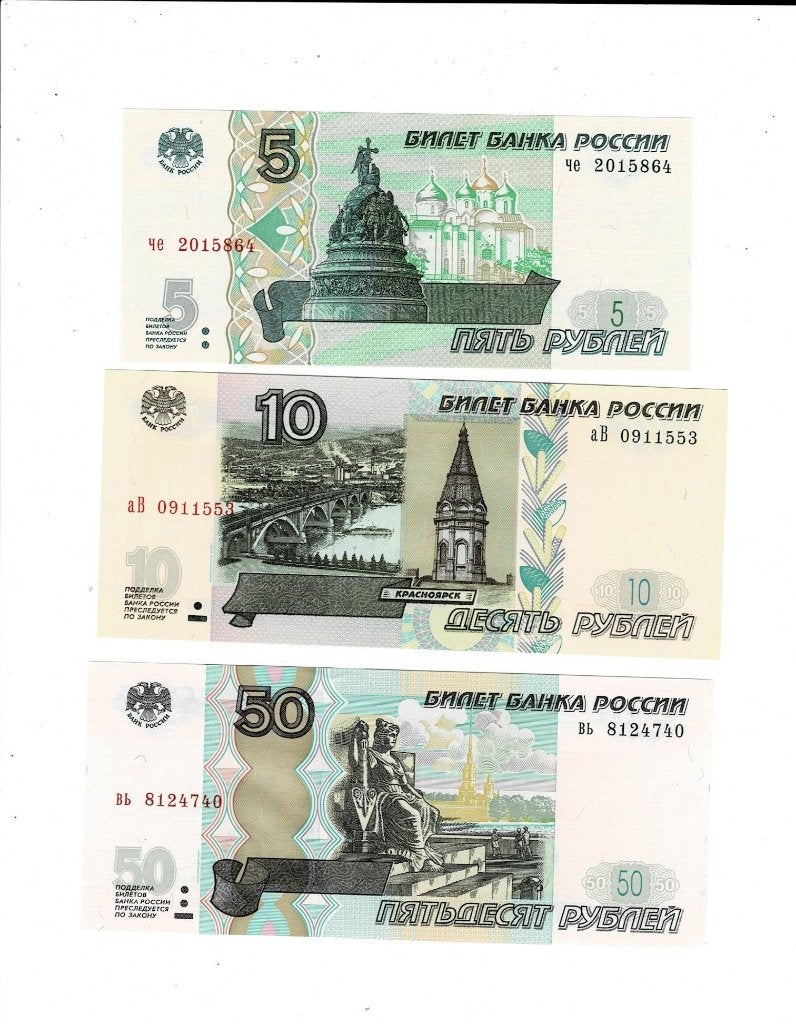 Rusland, 5, 10 & 50 Nieuwe Roebel 1997 - UNC, Verzenden, Rusland
