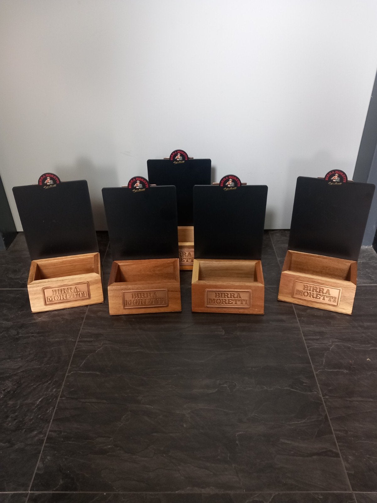 Birra Moretti menukaarthouders / krijtborden (5 stuks), Ophalen of Verzenden, Nieuw