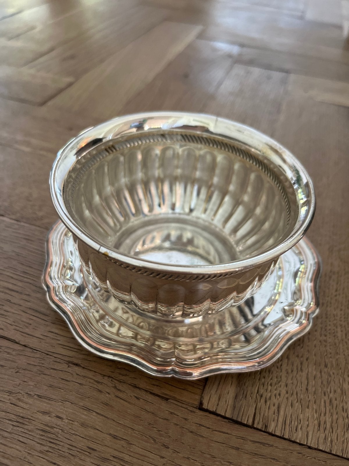 Vintage zilverkleurige Kom met Schotel - Elegant Design, Ophalen, Zilver