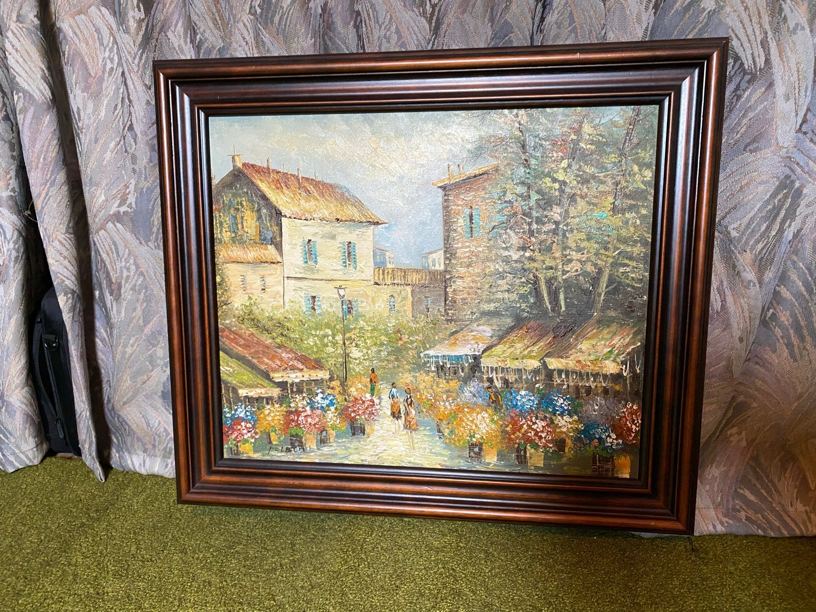 Schilderij: Bloemenmarkt in Zuid-Europa, gesigneerd pelbem, Antiek en Kunst, Kunst | Schilderijen | Klassiek, Ophalen