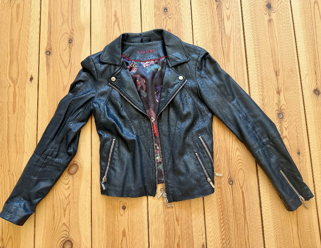 Ginger leren jas / biker jacket - Zwart Leer - Small, Ophalen of Verzenden, Zo goed als nieuw, Maat 36 (S), Zwart
