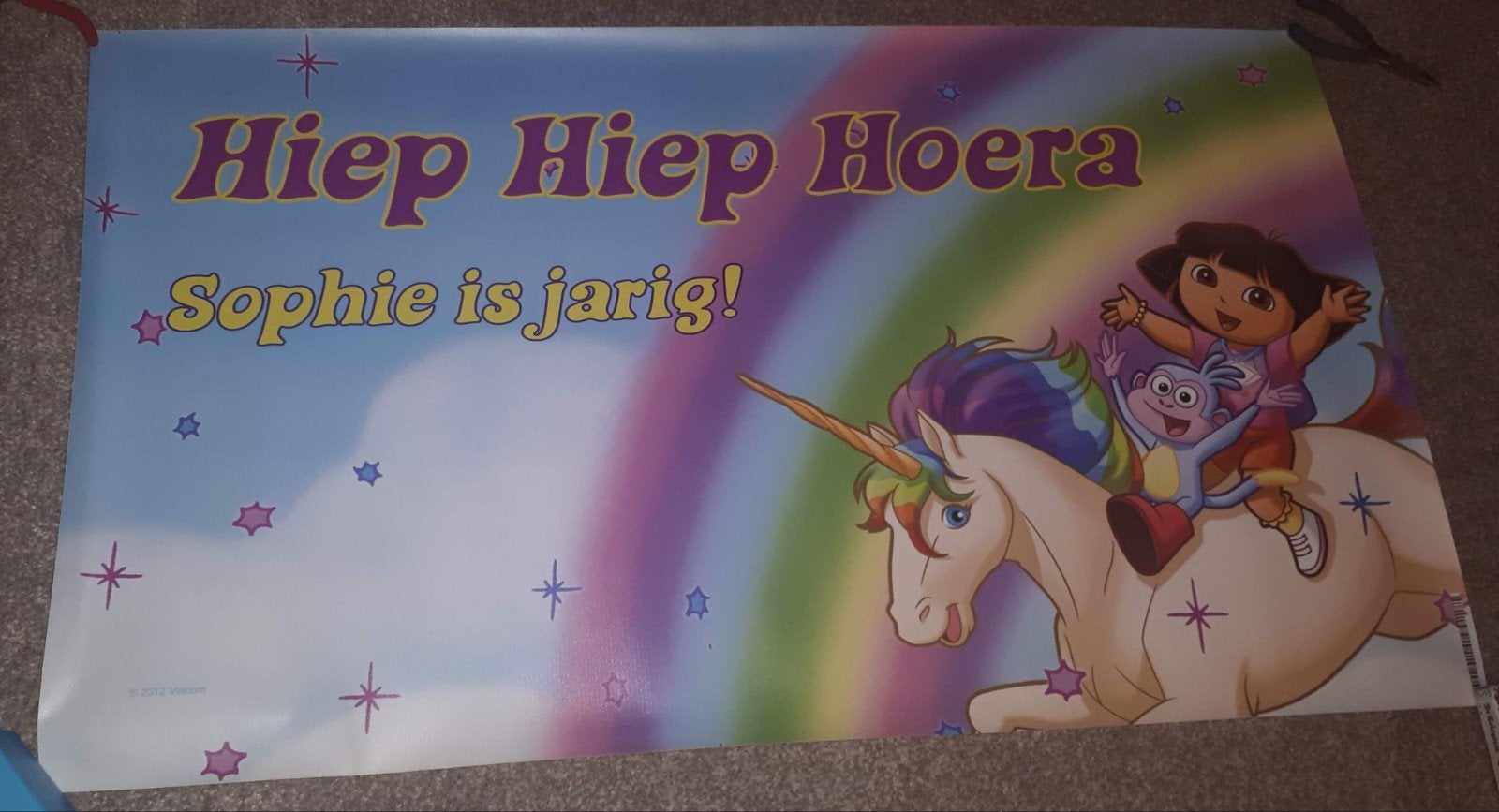 Hiep Hiep Hoera Sophie is jarig! Dora Unicorn Poster, Ophalen of Verzenden, Zo goed als nieuw, Versiering, Verjaardag