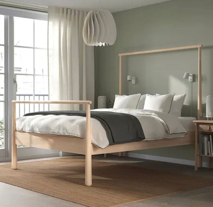 IKEA Gjora 140x200 bedframe met lattenbodem excl. matras, Ophalen, Bruin, Modern/Scandinavisch, Tweepersoons