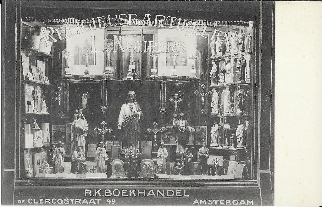 Amsterdam, R.K. Boekhandel, Religieuse artikelen, Clercqstr., Verzamelen, Ansichtkaarten | Nederland, Verzenden, 1920 tot 1940