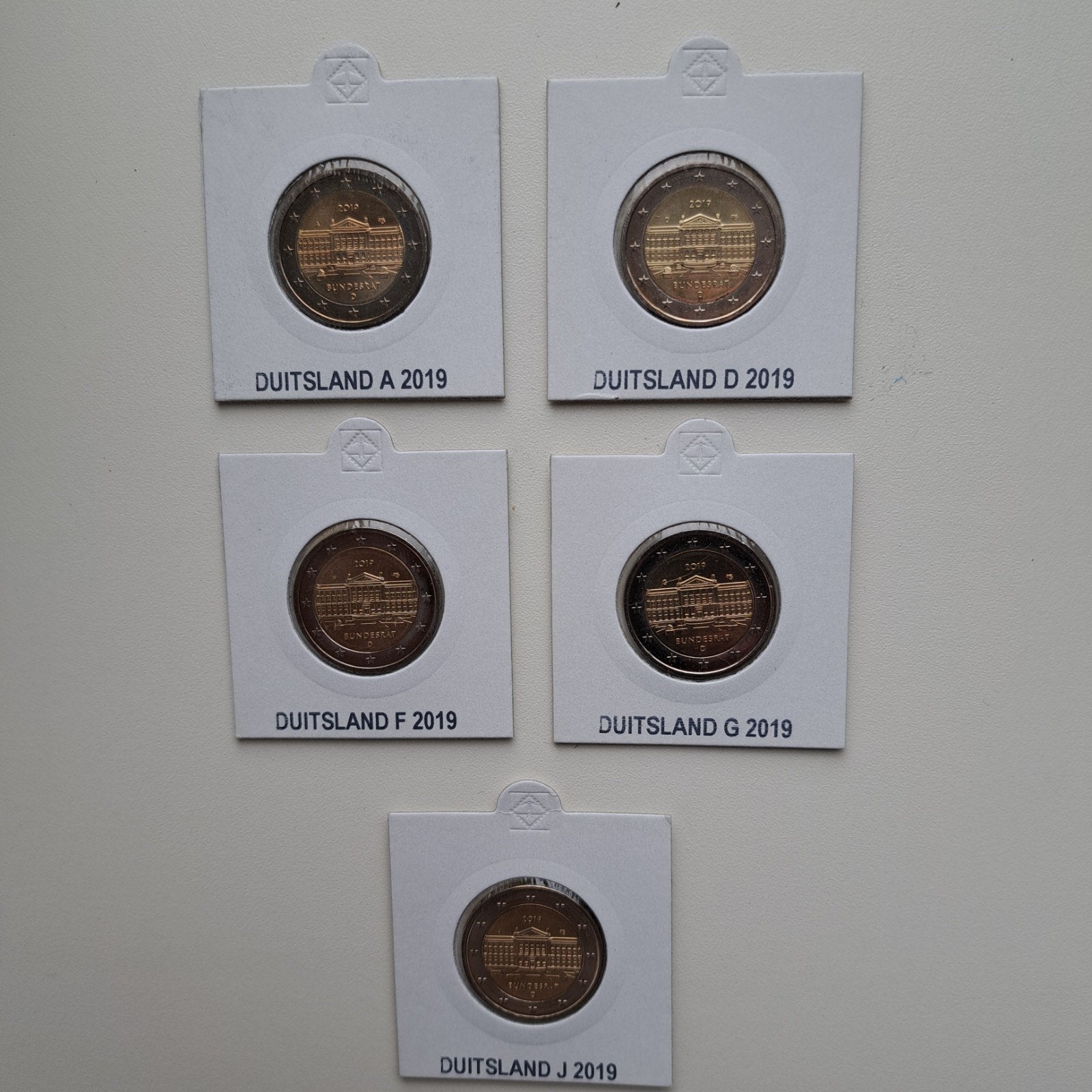 5 Duitse 2 euro herdenkingsmunten Bundesrat 2019 unc, Ophalen of Verzenden, Duitsland, 2 euro, Setje
