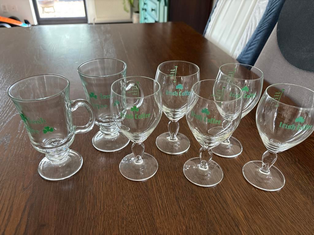 Set van 7 Irish Coffee glazen met klavertje vier, Ophalen, Zo goed als nieuw