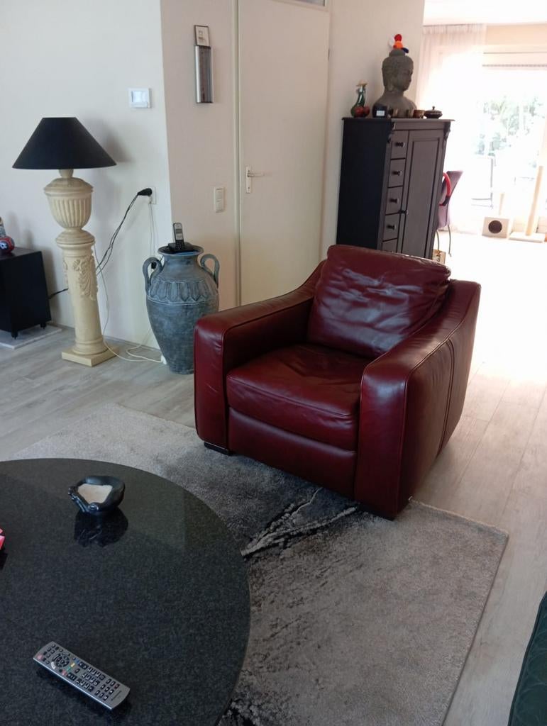 Natuzzi leren fauteuil - bordeaux rood, Huis en Inrichting, Fauteuils, Gebruikt, Leer, 50 tot 75 cm, 75 tot 100 cm, Ophalen