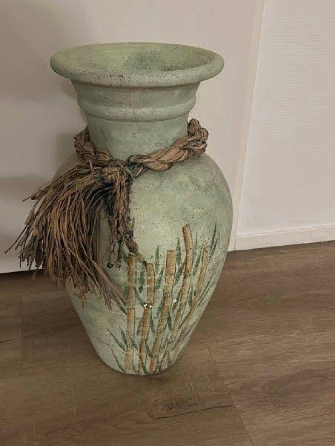 Grote aardewerk vaas, Ophalen of Verzenden, Zo goed als nieuw, Geschikt voor droogbloemen, Groen