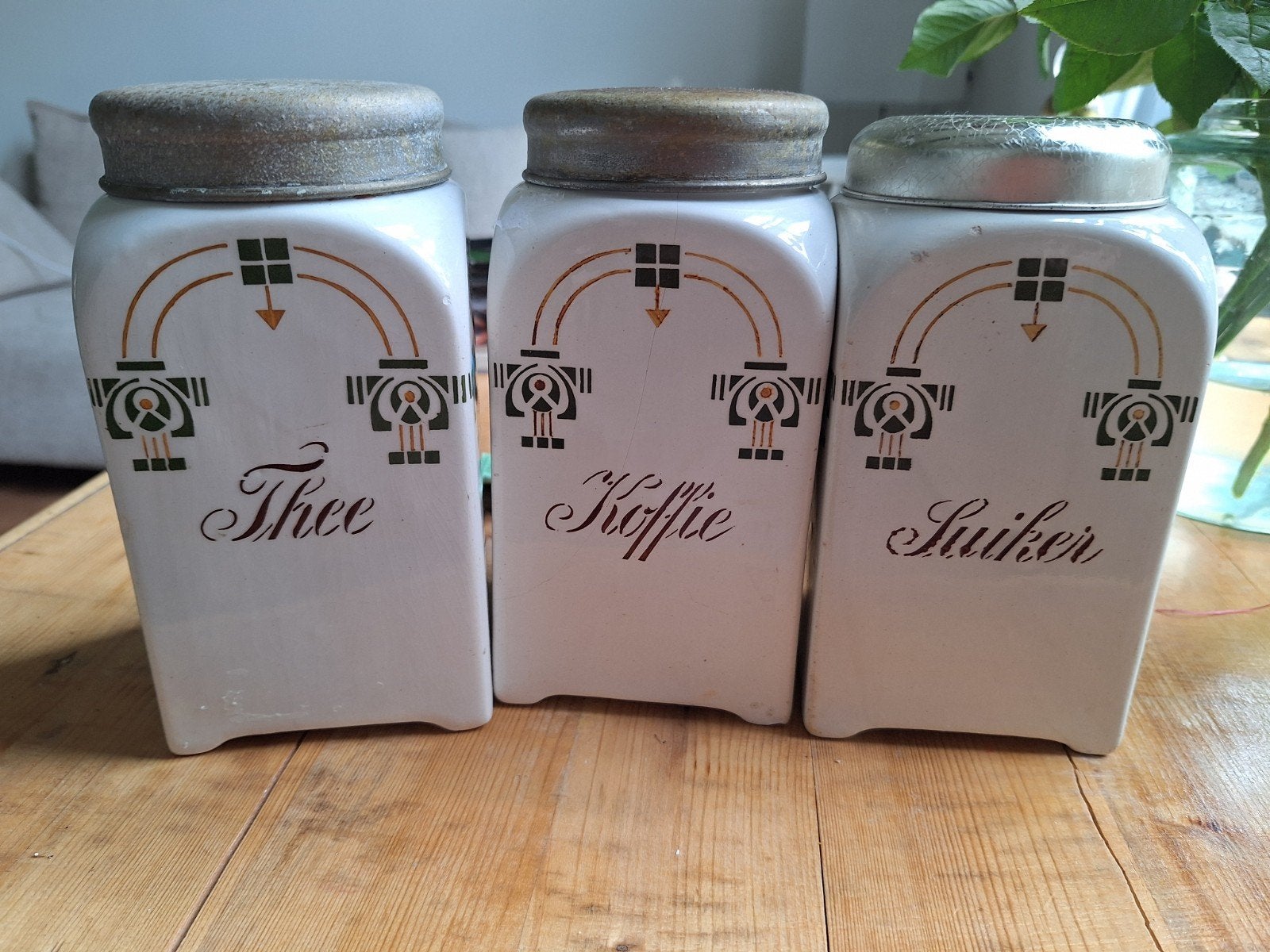 koffie suiker thee potten oud zie foto's van steen, Ophalen
