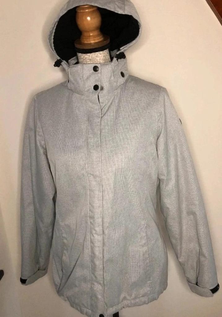 Zgan;  grijze gemêleerde dames ski jas, maat M, Kleding | Dames, Wintersportkleding, Ophalen of Verzenden, Zo goed als nieuw, Maat 38/40 (M)