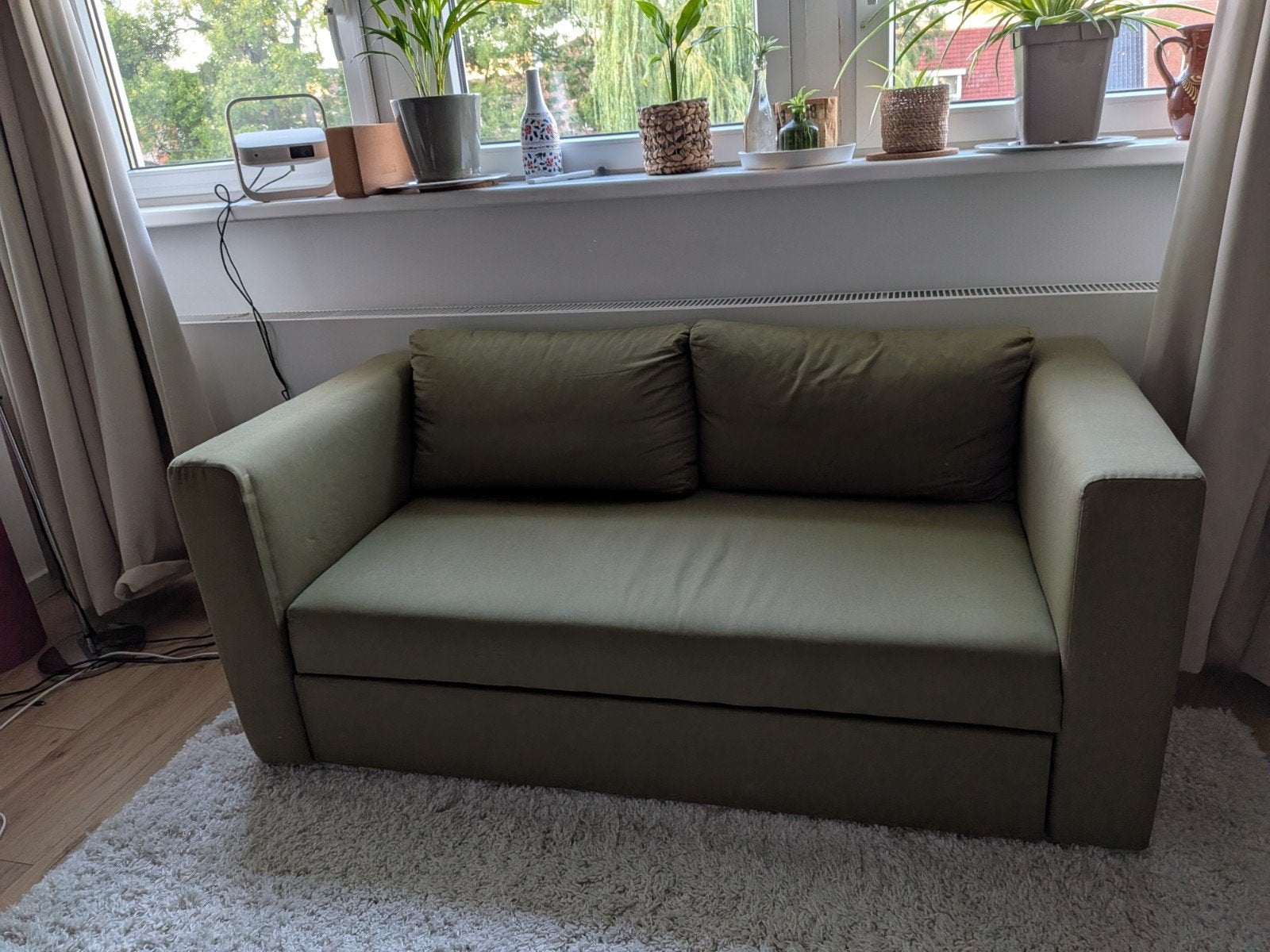2-zits groene Ikea slaapbank skoneback, Ophalen, Tweepersoons, 75 tot 100 cm, Zo goed als nieuw