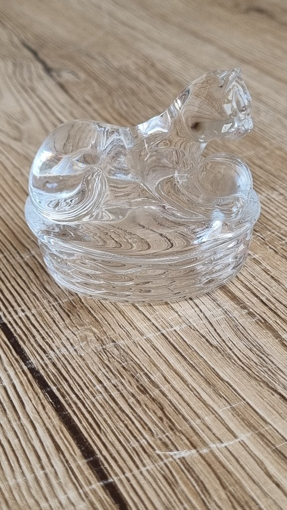 Prachtige Vintage 1994 Avon Glazen Kristal Kat Poes in Mand, Antiek en Kunst, Verzenden