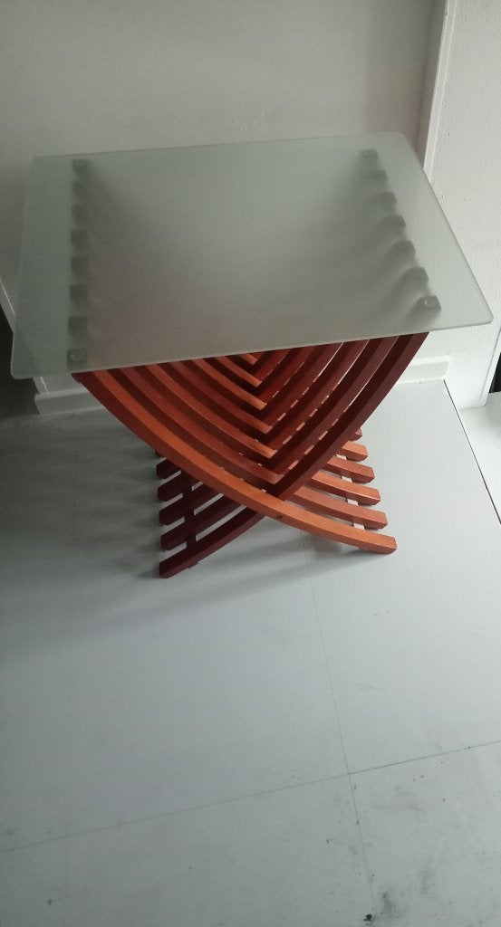 IGS 2 X BIJZETTAFEL NACHTKASTJE SALONTAFEL KERSENHOUT GLAS, Ophalen, Minder dan 55 cm, Gebruikt, Rechthoekig