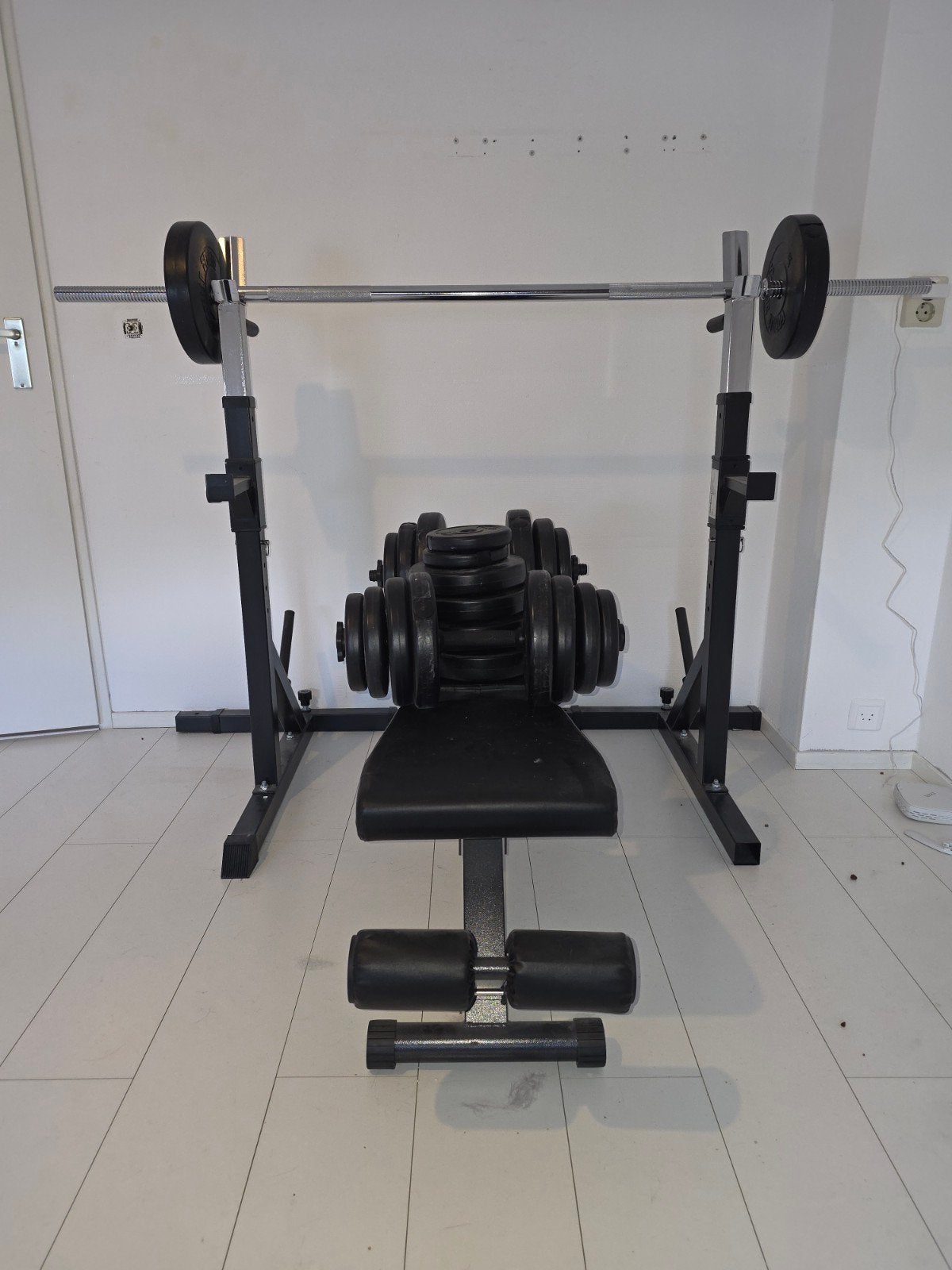 Complete Fitness Set: Halterbank, Halters en Gewichten, Ophalen, Zo goed als nieuw, Rug, Fitnessbank