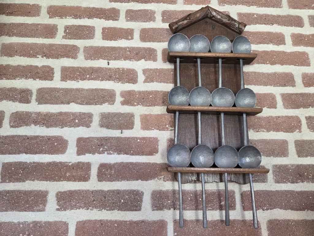 Oud lepelrek met tinnen lepels, Ophalen of Verzenden