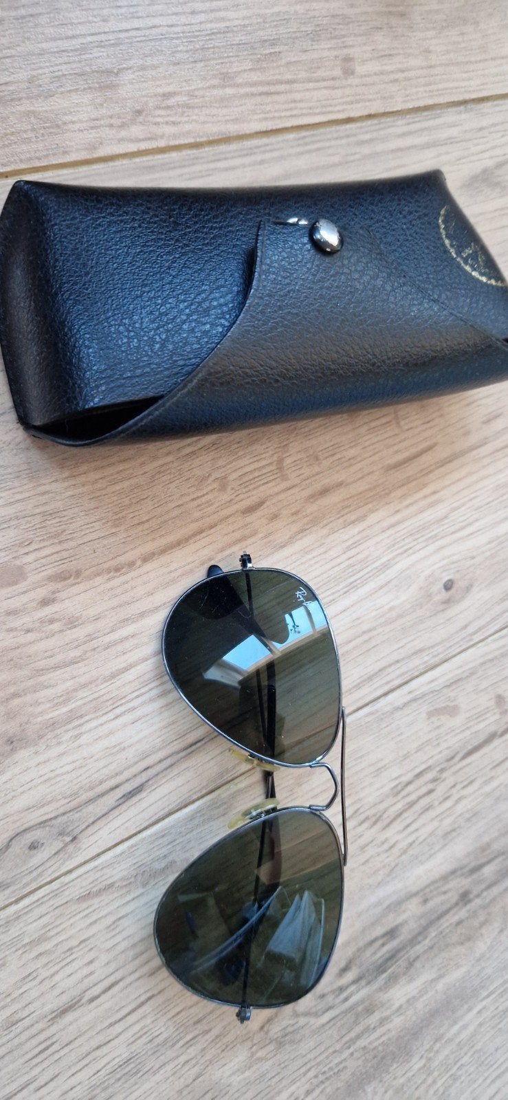 Ray-Ban Aviator Zonnebril met Hoesje, Gebruikt, Zonnebril, Zwart, Ophalen of Verzenden