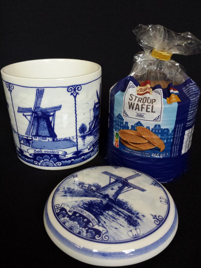 Delfts Blauwe KOEKDOOS ~ Decor MOLENS ~ STROOPWAFEL pot, Ophalen of Verzenden