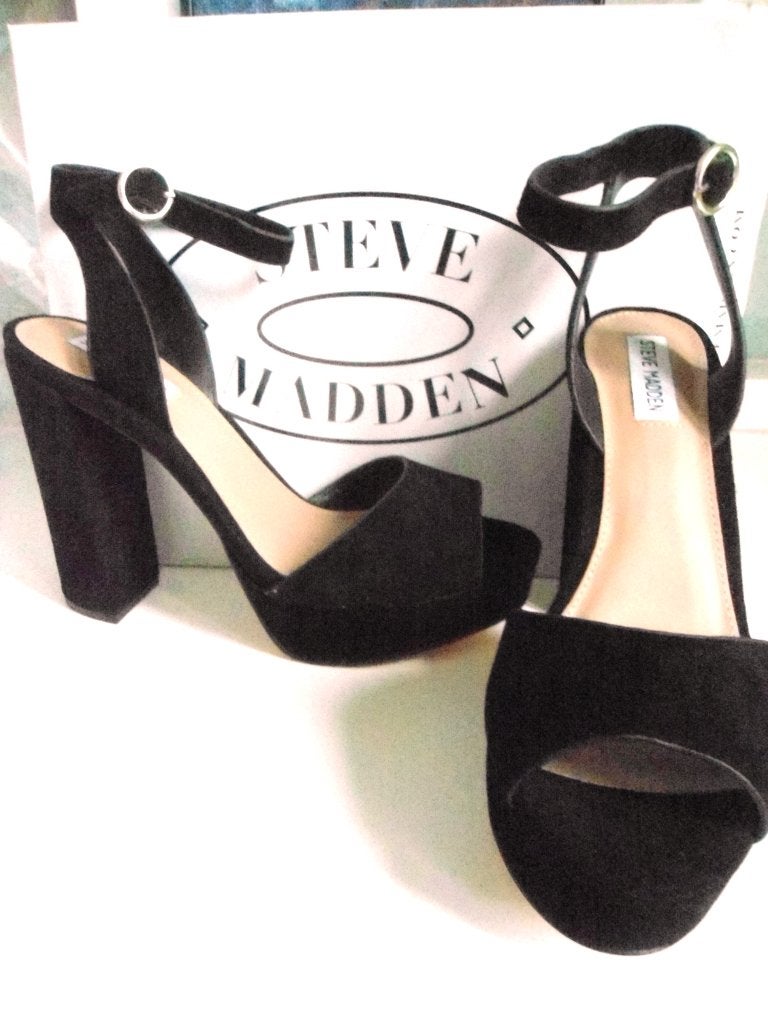 Suede open pumps met blokhak en enkelbandje mt. 41, Ophalen, Zwart, Steve Madden, Nieuw