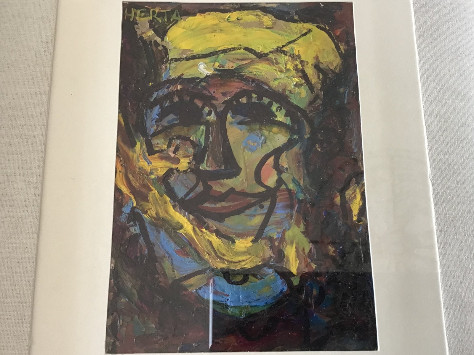 Herta de Heer - Gezicht (1983) - Olieverf op papier, Ophalen of Verzenden