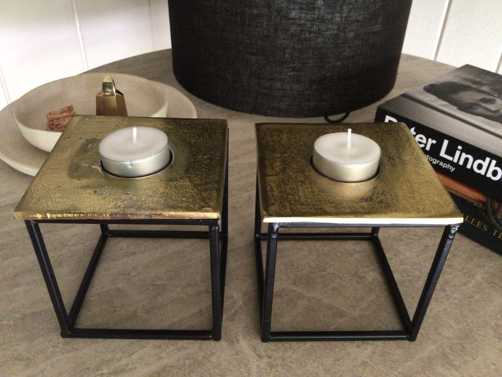 2 mooie decoratieve theelicht houders, Ophalen, Gebruikt, Goud