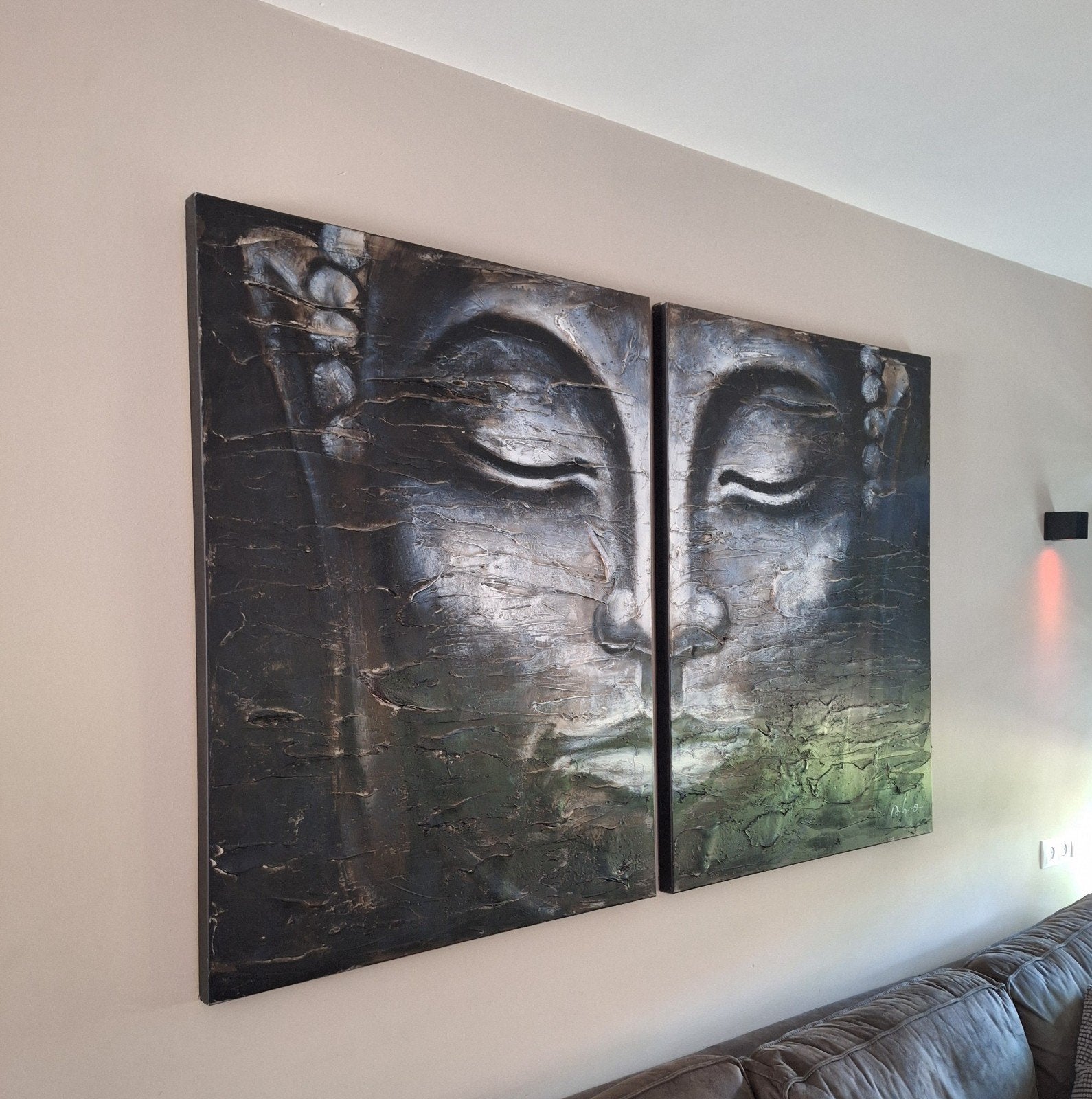 Boeddha schilderij tweeluik - 2 keer 120x90 cm, Antiek en Kunst, Kunst | Schilderijen | Modern, Ophalen