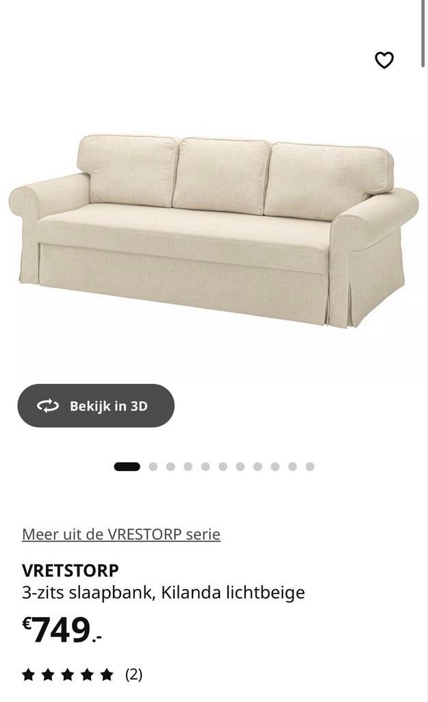 IKEA VRETSTORP 3-zits slaapbank Kilanda lichtbeige, Ophalen, Gebruikt