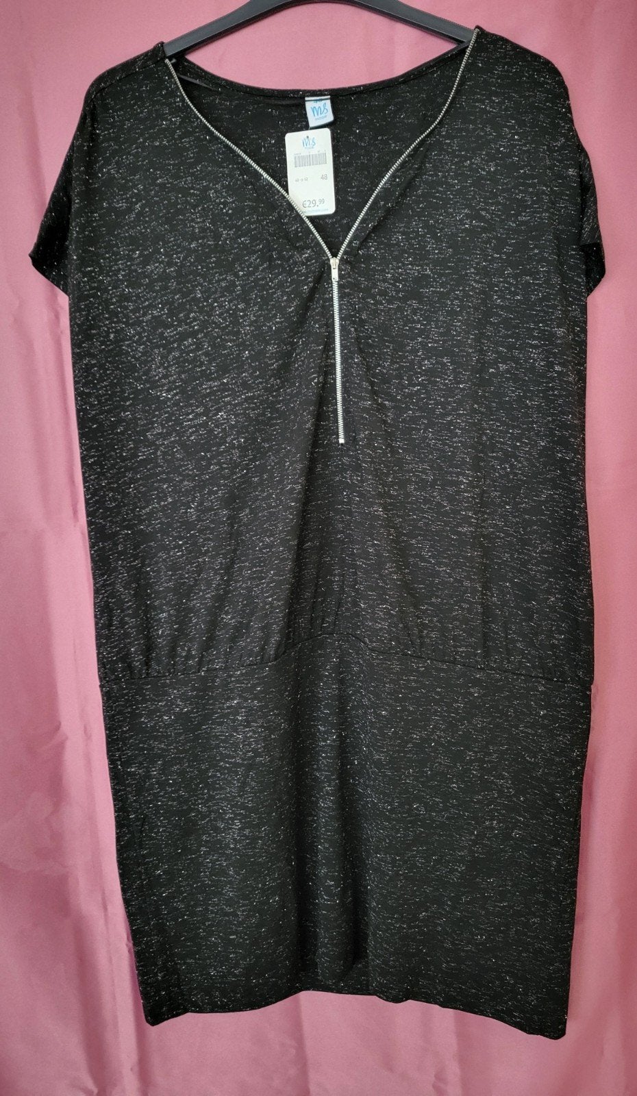Zwarte stretch Jurk met glitters   Maat 48, Kleding | Dames, Verzenden, Zwart, Maat 46/48 (XL) of groter, Nieuw