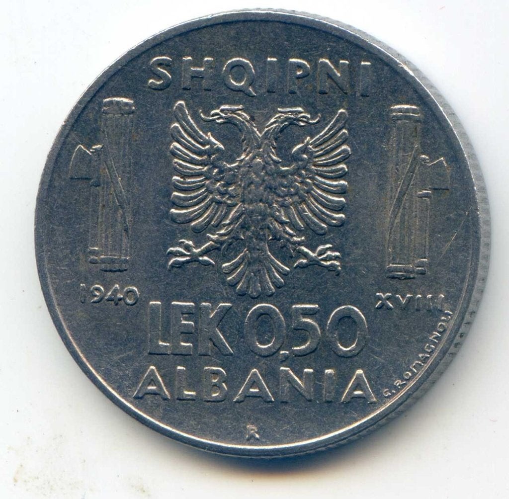 Albanië 0,5	Lek	1940 PR (XF) Zeldzaam in Mooie Kwaliteit, Postzegels en Munten, Munten | Europa | Niet-Euromunten, Ophalen of Verzenden