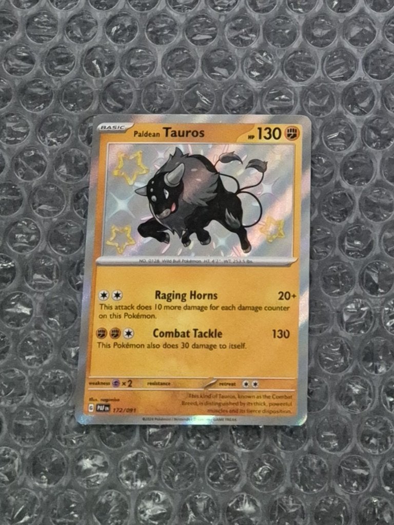 Shiny Paldean Tauros 172/091 Paldean Fates PAF Scarlet & Vio, Ophalen of Verzenden, Zo goed als nieuw, Losse kaart, Foil