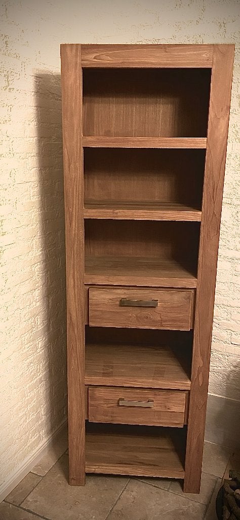 Mooie teakhouten vitrinekast, Ophalen, Met plank(en), Teakhout, 50 tot 100 cm
